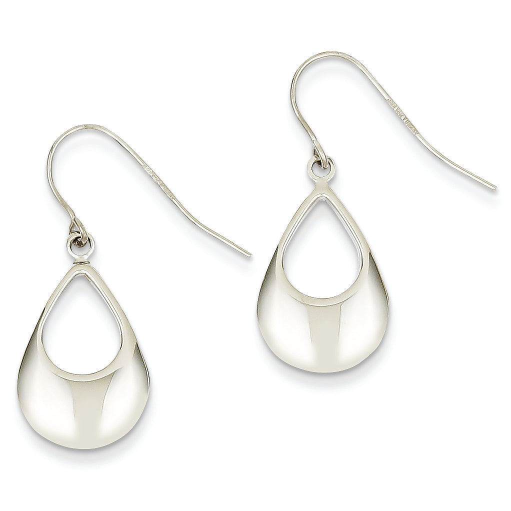 14K White Gold Teardrop Hollow Dangle Earrings