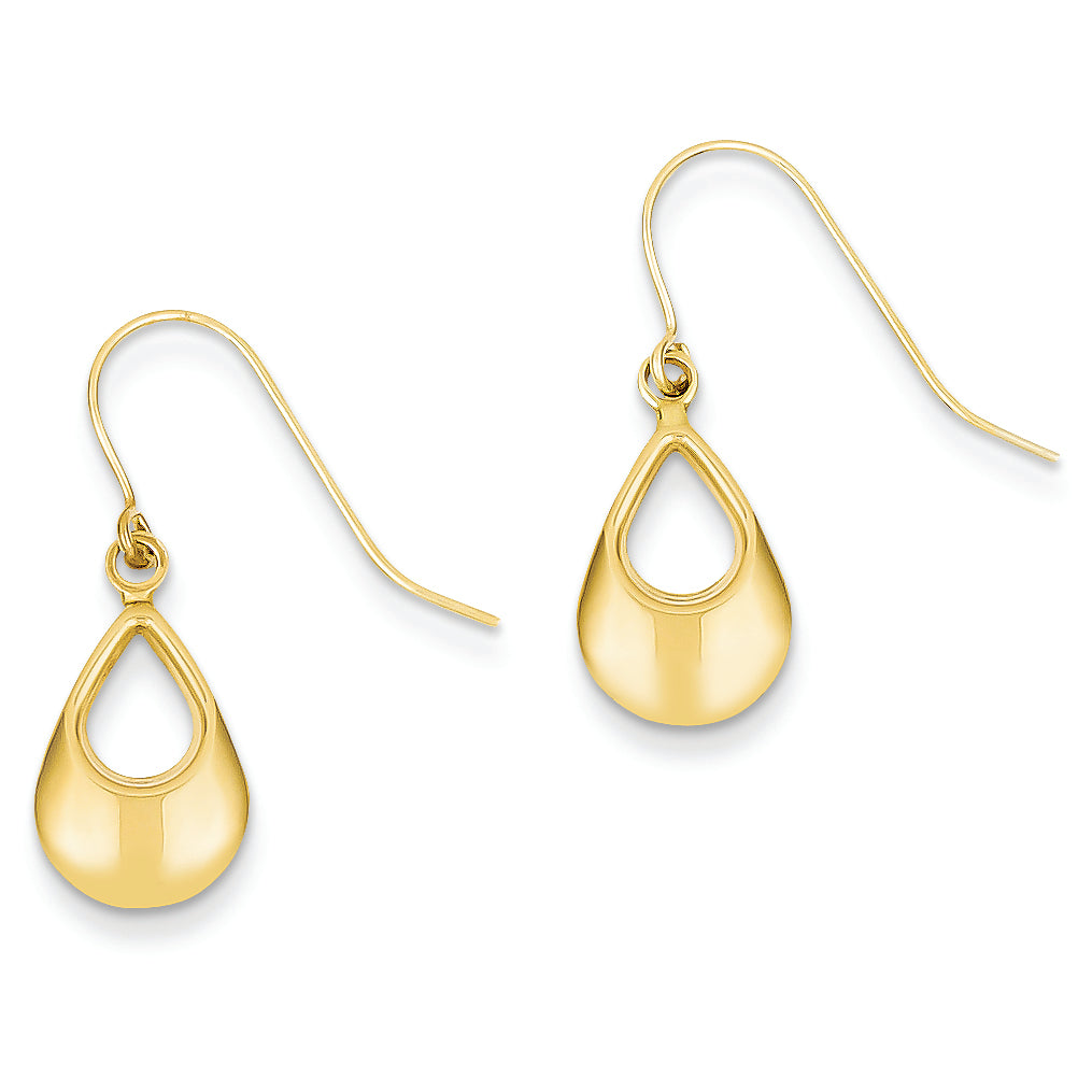 14K Gold Oval Hollow Dangle Earrings