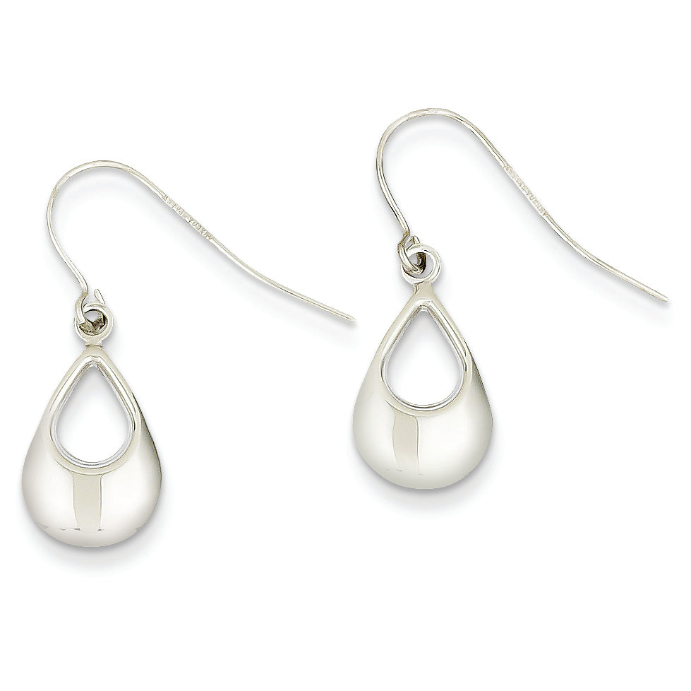 14K White Gold Teardrop Hollow Dangle Earrings