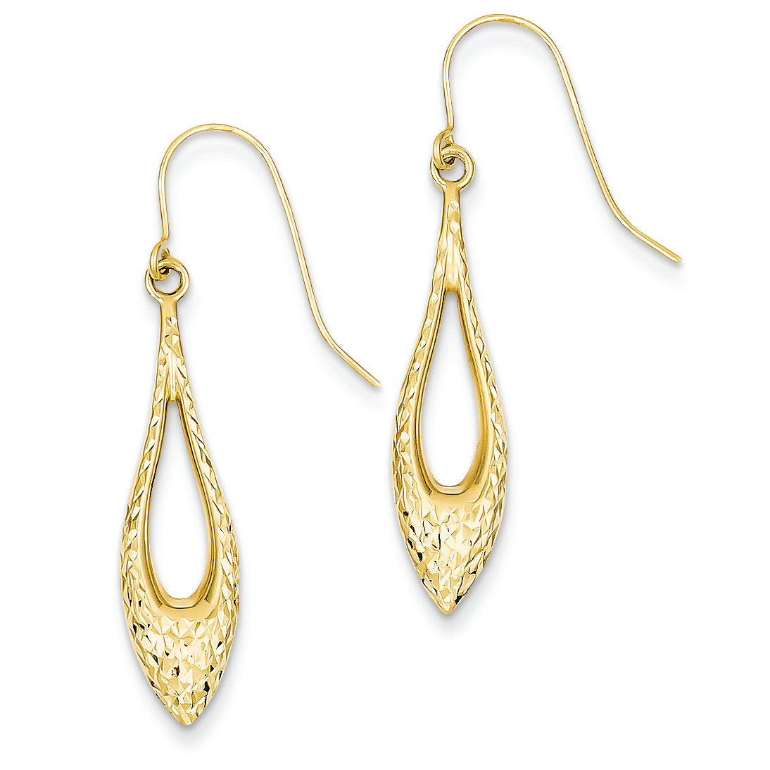 14K Gold Textured Fancy Hollow Dangle Earrings