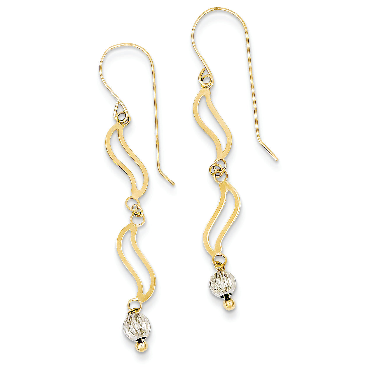 14K Gold Two-tone D/C Open S Links Dangle Earrings