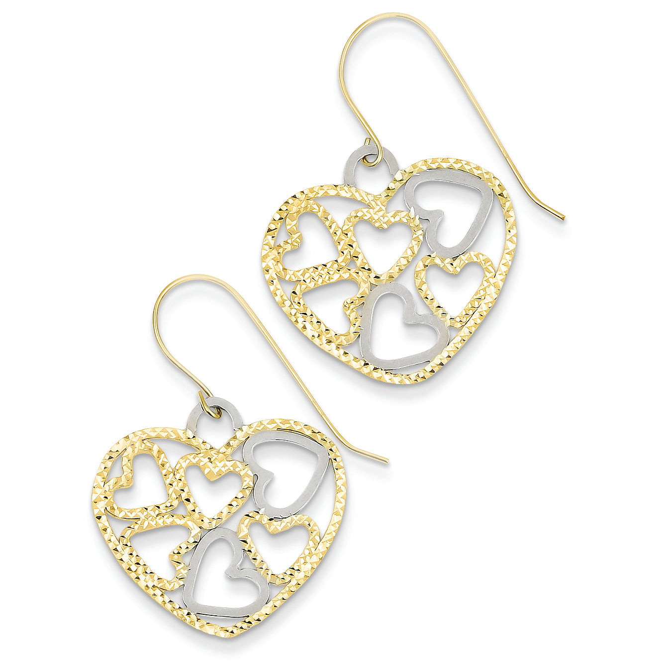 14K Gold Two-tone D/C Open Heart w/Small Hearts Earrings