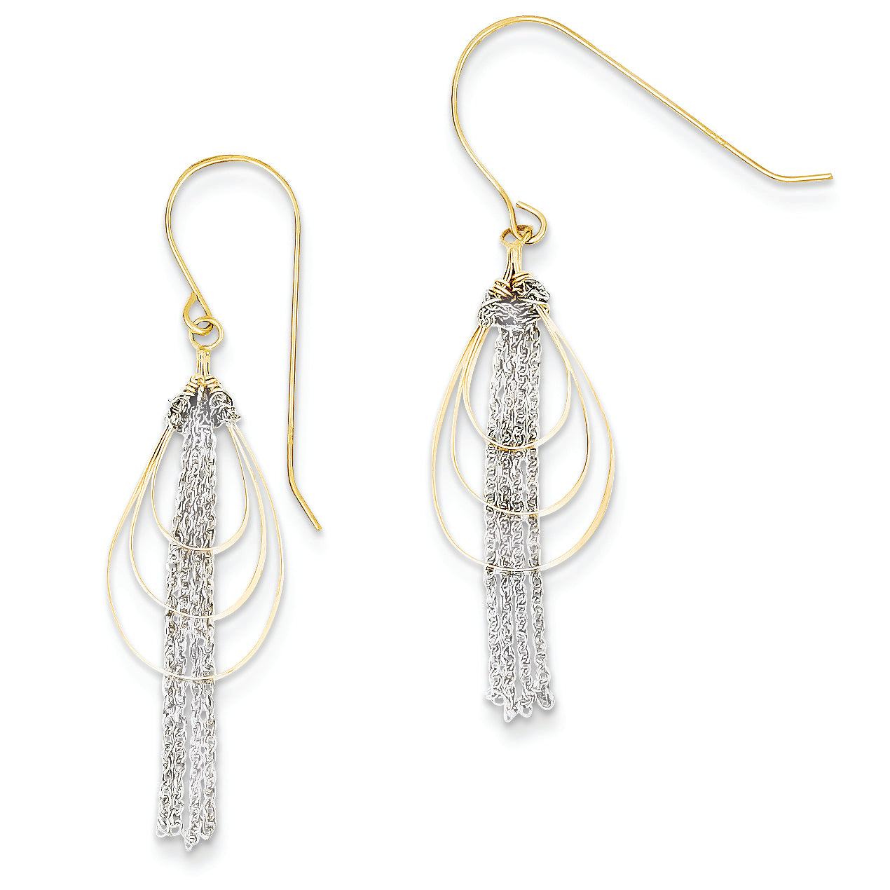 14K Gold Two-tone Graduated Loop w/Ropa Strands Dangle Earrings