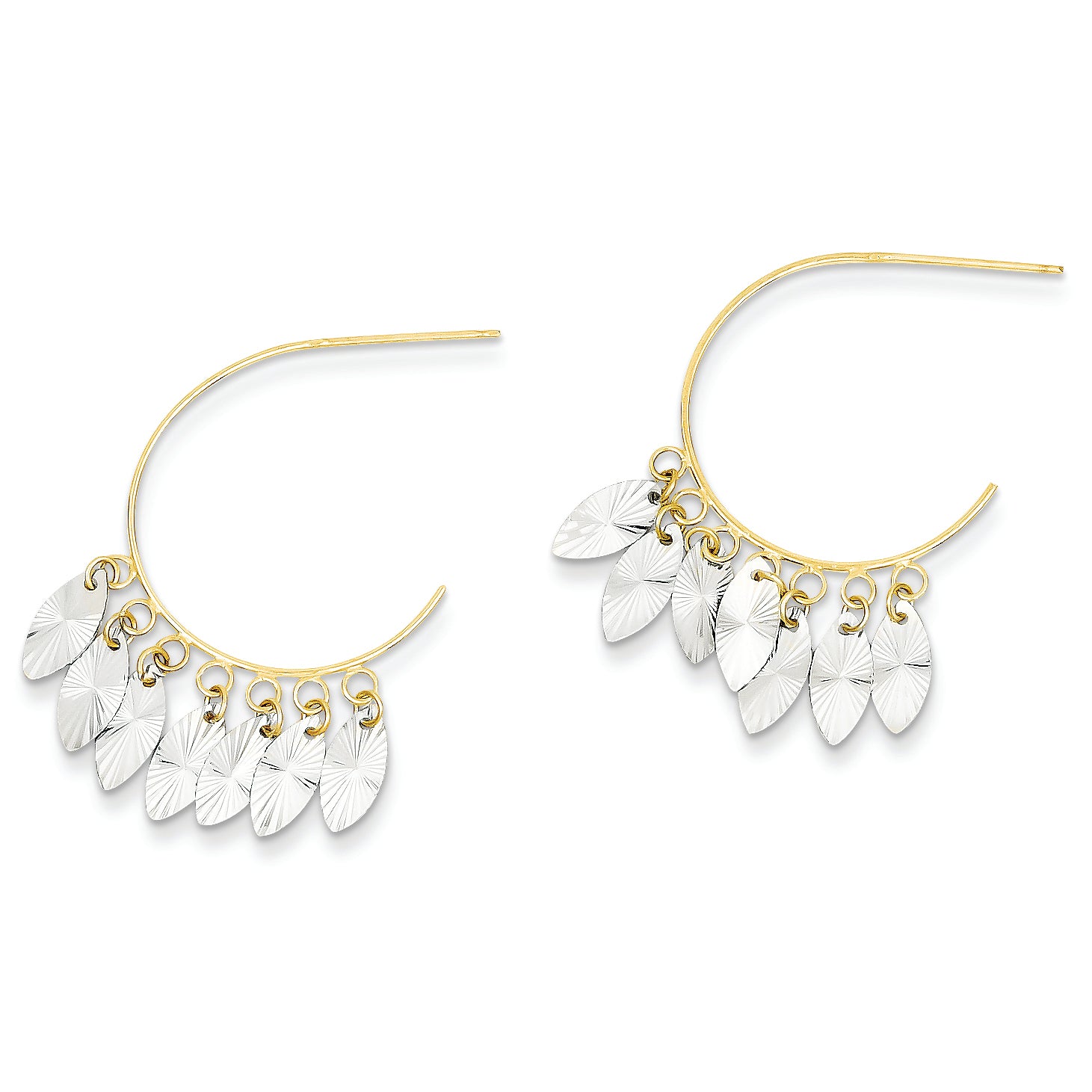 14K Gold Two-tone D/C Loop Marquise Drops Dangle Post Earrings