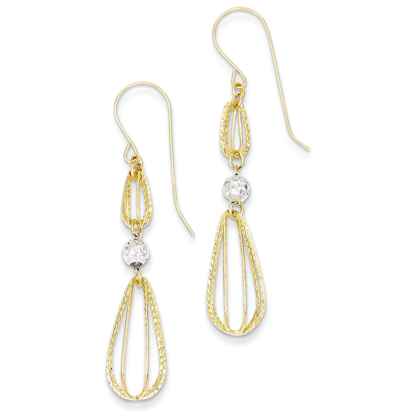 14K Gold Two-tone Diamond Cut Cage Shepherd Hook Earrings
