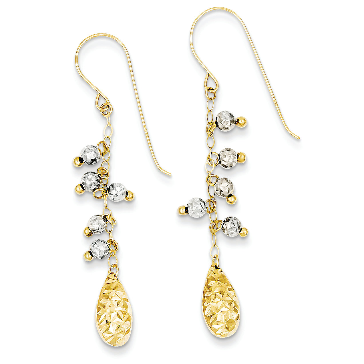 14K Gold Two-tone D/C Puff Tear Drop Dangle Earrings