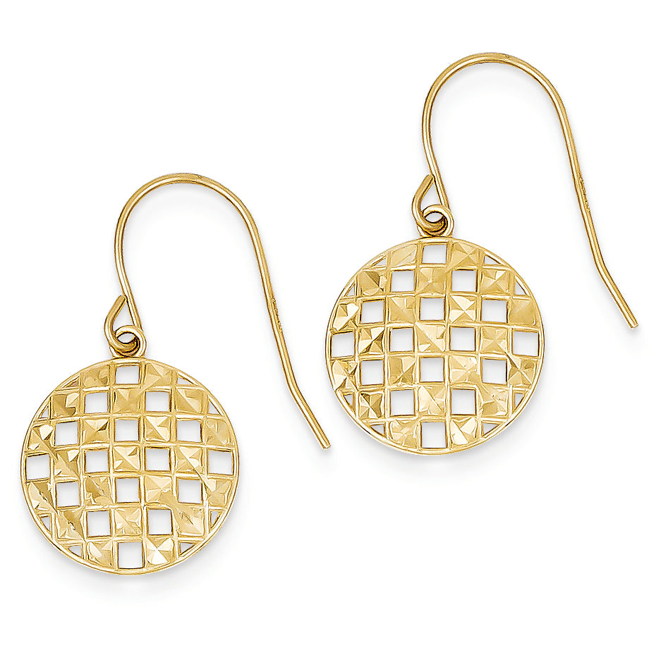 14K Gold Circle Diamond-cut Shepherd Hook Earrings