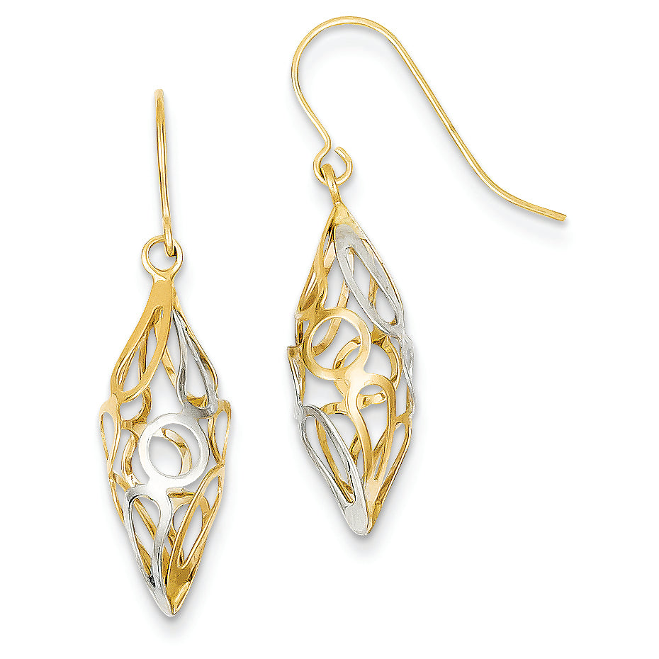 14K Gold Two-tone Fancy Dangle Earrings