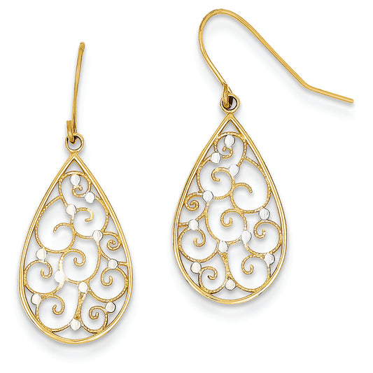 14K Gold & Rhodium Polished Teardrop Earrings