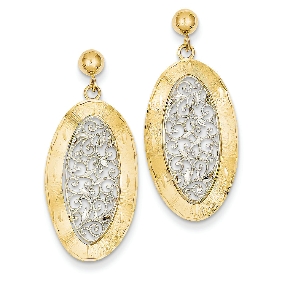 14K Gold Two-tone Oval Post Dangle Earrings