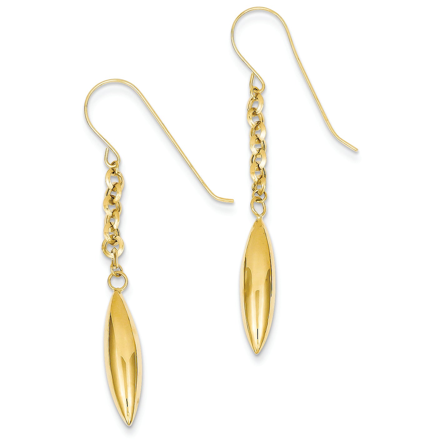 14K Gold Puff Marquis Dangle Shepherd Hook Earrings