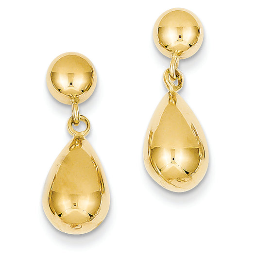 14K Gold Teardrop Hollow Post Dangle Earrings