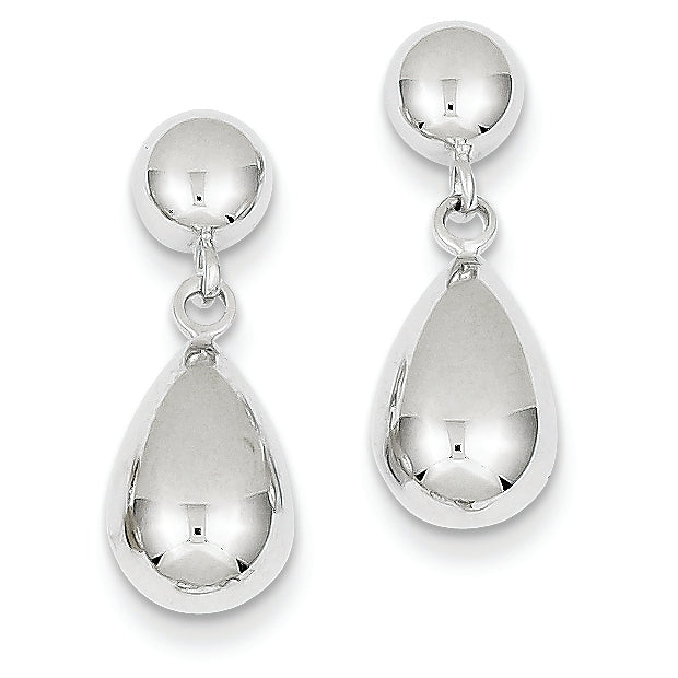 14K White Gold Teardrop Hollow Post Dangle Earrings