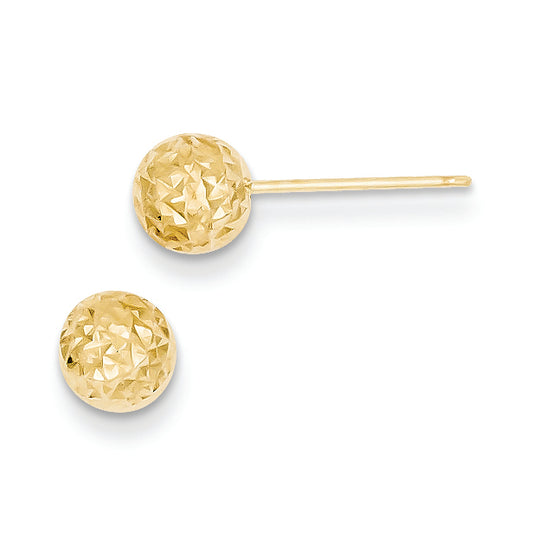 14K Gold Diamond Cut Ball Post Earrings