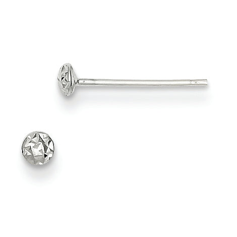 14K White Gold 3mm Puff Circle Stud Earrings