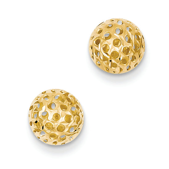 14K Gold Diamond Cut Bead Post Earrings