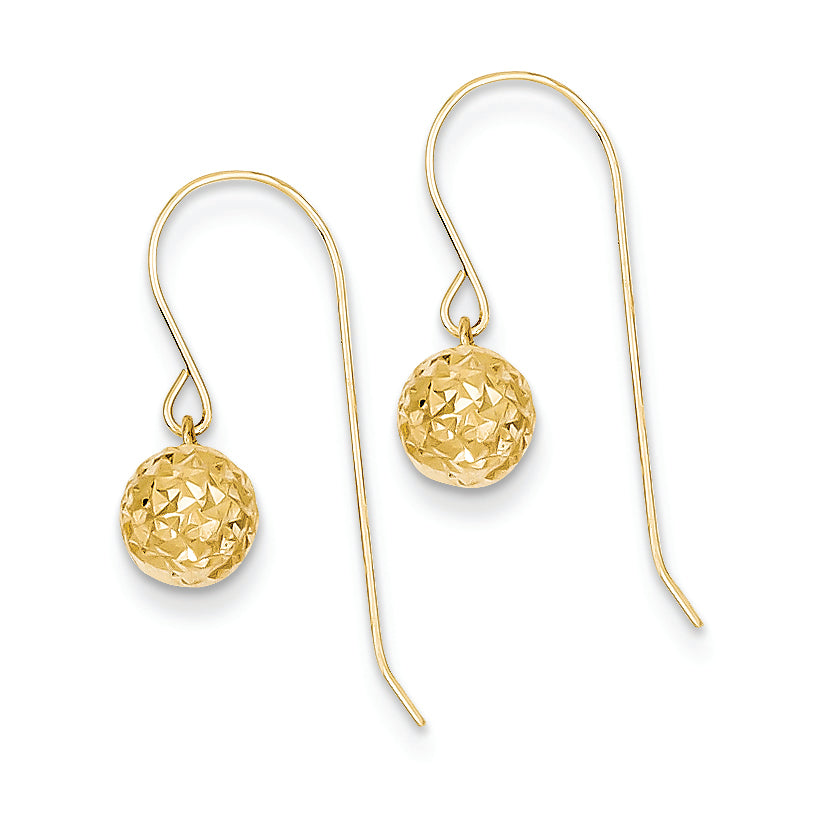 14K Gold 6mm Diamond Cut Bead Dangle Earrings