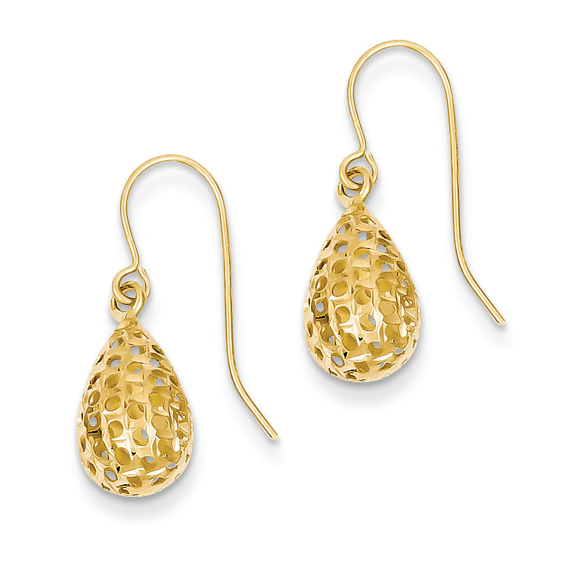 14K Gold Diamond Cut Bead Dangle Earrings