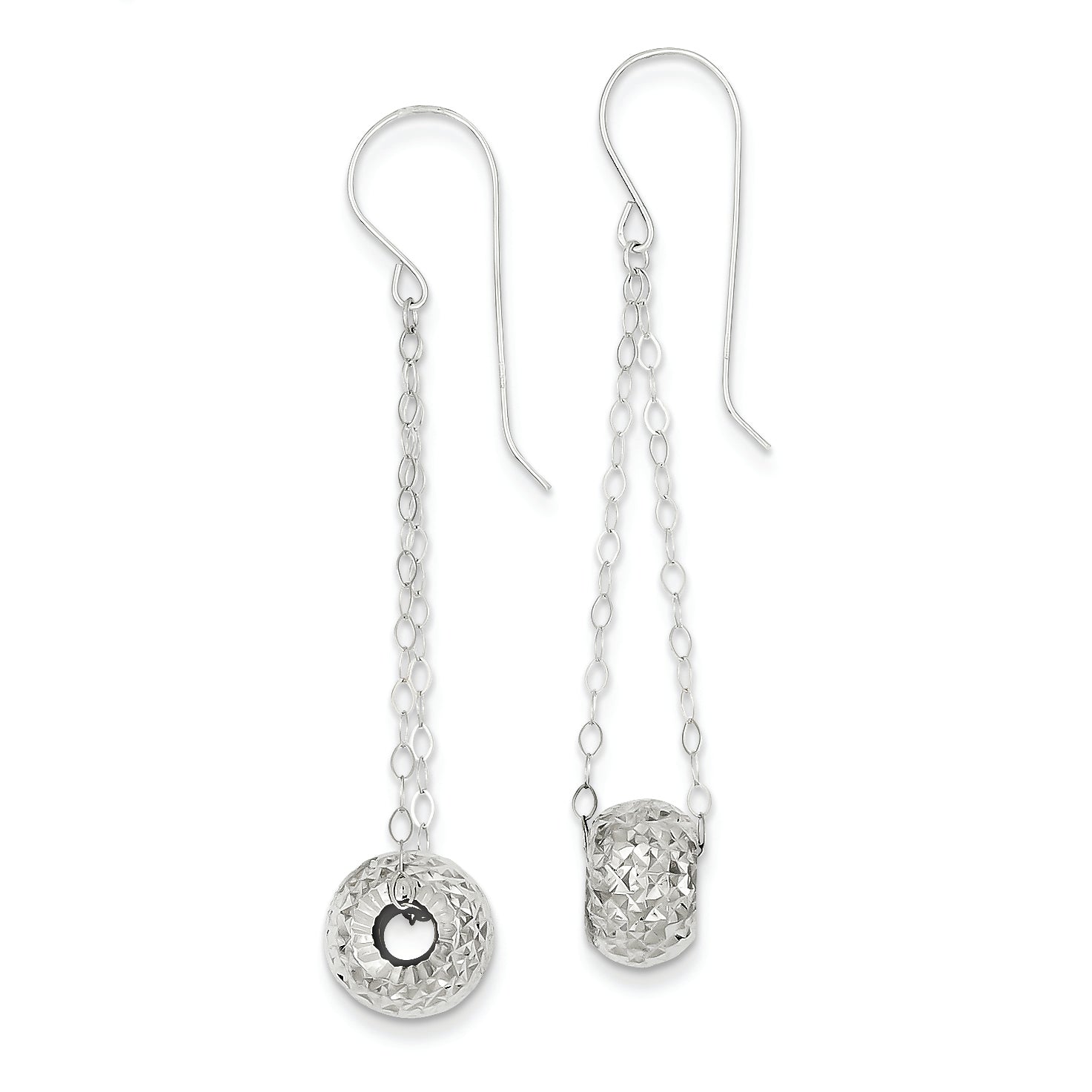 14K White Gold Chain with Diamond Cut Puff Donut Bead Earrings