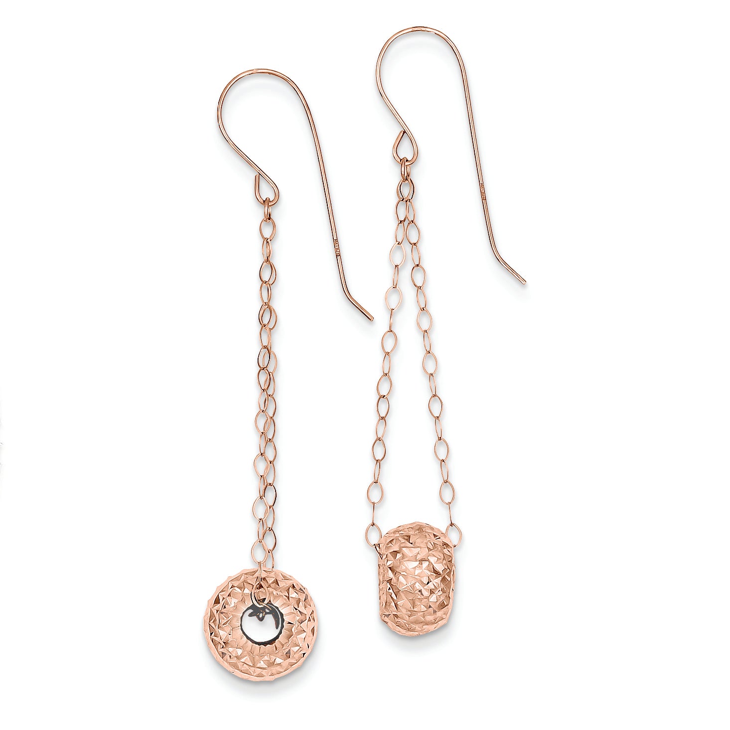 14K Gold Rose Gold Chain with Diamond Cut Puff Donut Bead Earrings