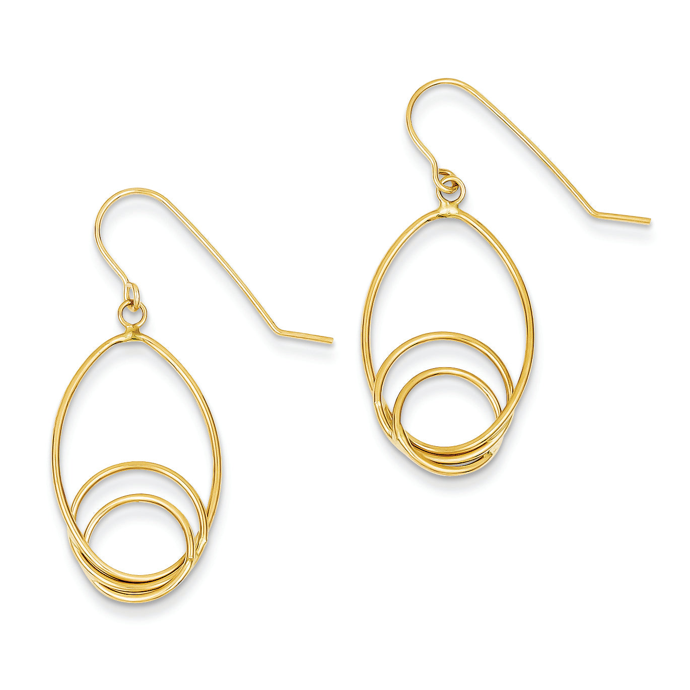 14K Gold Polished Oval and Circle Dangle Earrings