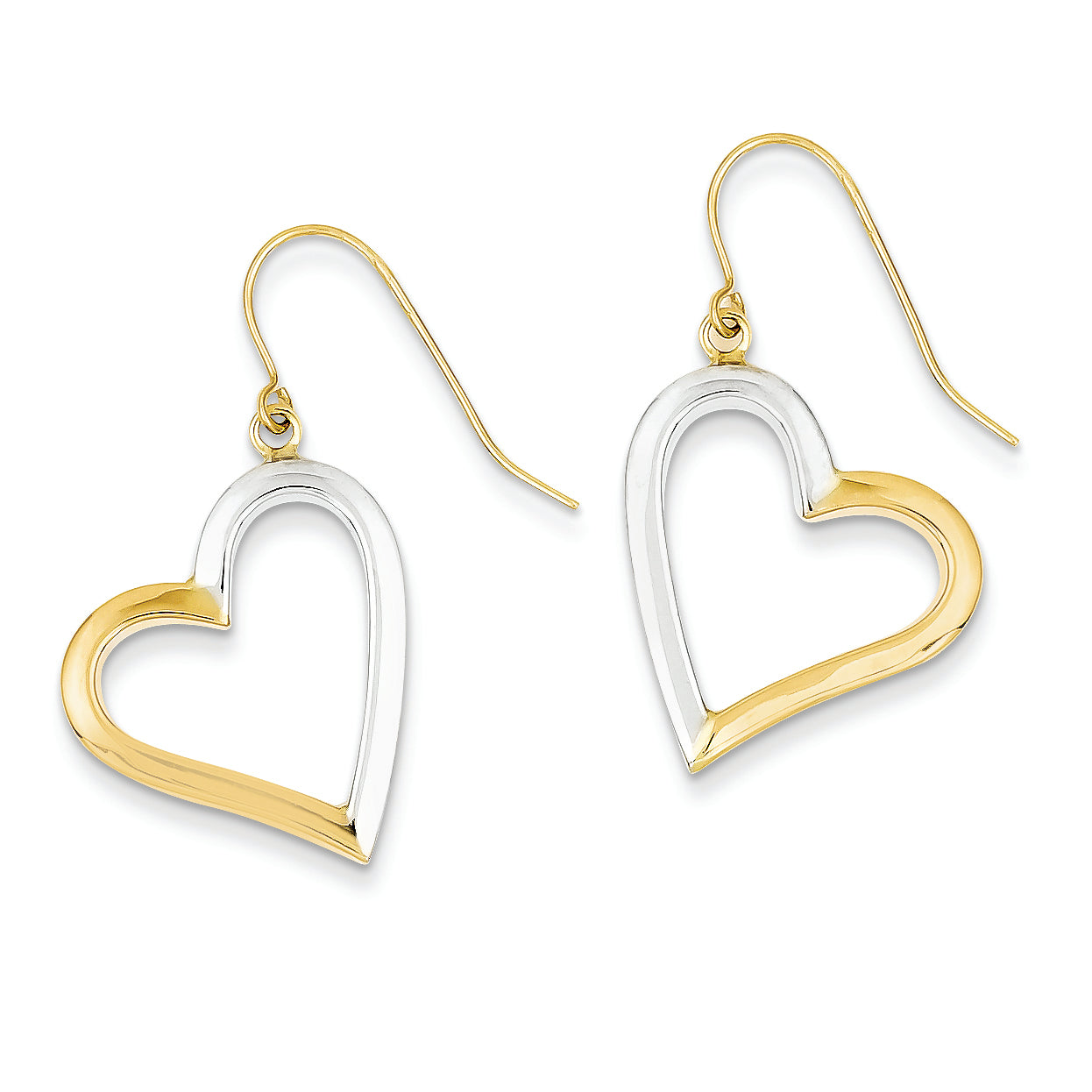 14K Gold & Rhodium Hollow Heart Dangle Earrings