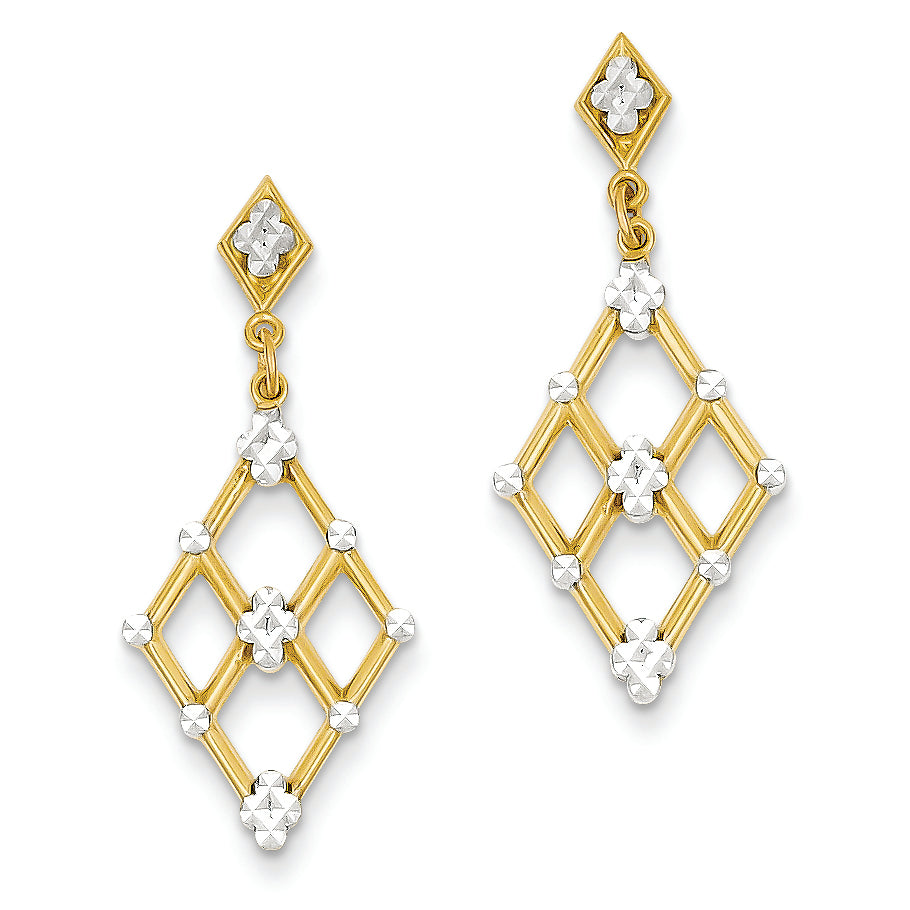14K Gold Yellow Gold Rhodium Plated D/C Marquise Post Dangle Earrings