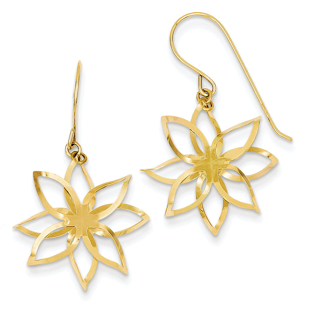 14K Gold Open Flower Dangle Earring