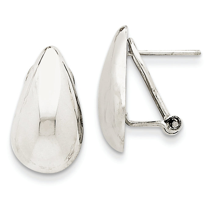 14K White Gold Tear Drop Omega Back Earrings