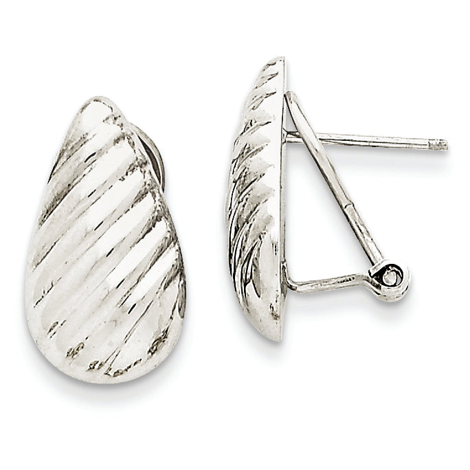 14K White Gold Tear Drop Omega Back Earrings