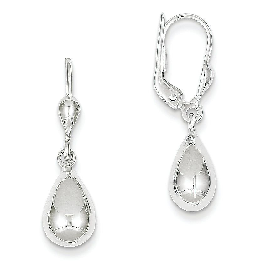 14K White Gold Polished Dangle Leverback Earrings