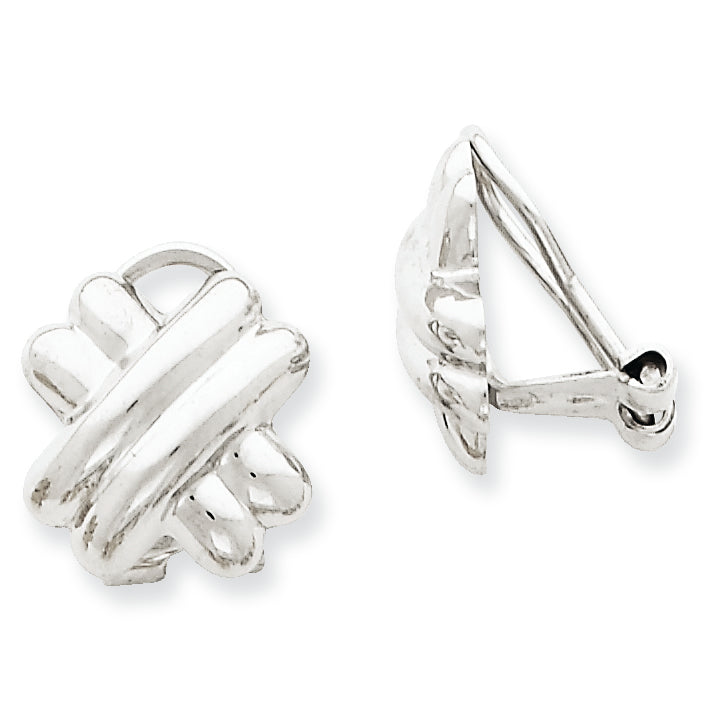 14K White Gold Polished Non-pierced X Omega Back Earrings