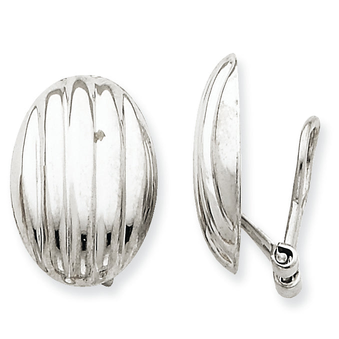 14K White Gold Polished Non-pierced Fancy Omega Back Earrings