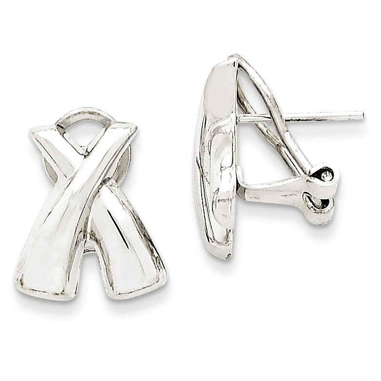 14K White Gold Polished X Omega Back Post Earrings