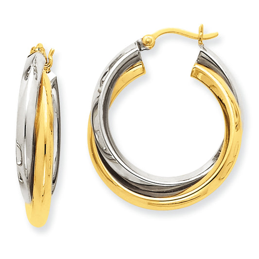 14K Gold Two-tone Polished Double Hoop Earrings