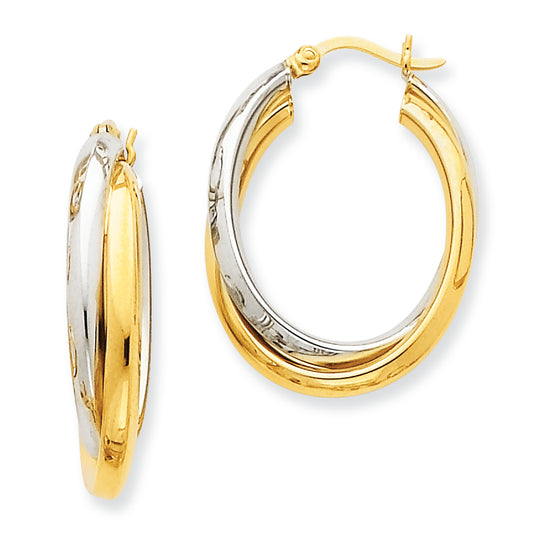 14K Gold Two-tone Polished Double Oval Hoop Earrings