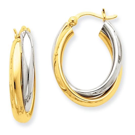 14K Gold Two-tone Polished Double Oval Hoop Earrings