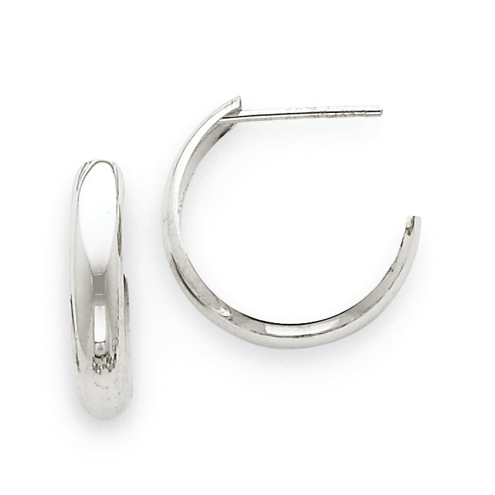 14K White Gold Polished 3.5mm J-Hoop Earrings