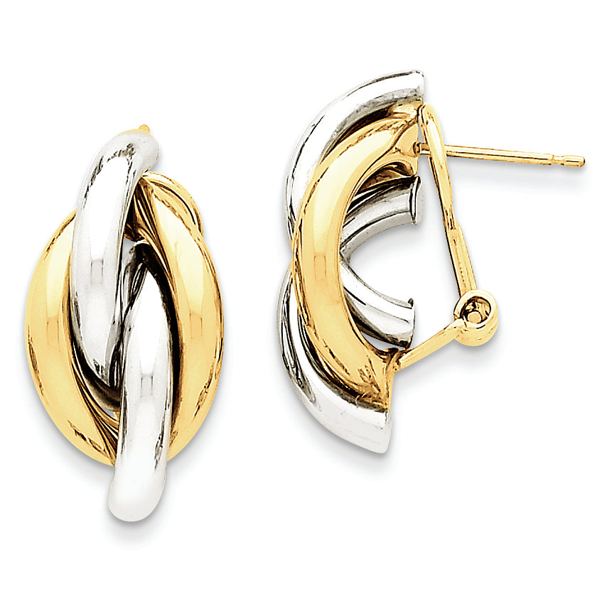 14K Gold Two-tone Swirl Omega Back Post Earrings
