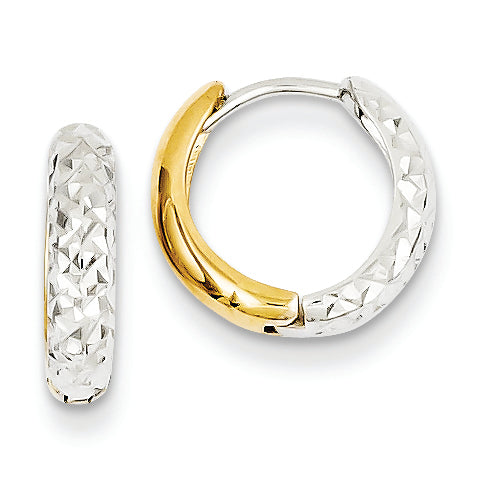 14K Gold Two-tone Diamond-cut Hoop Earrings