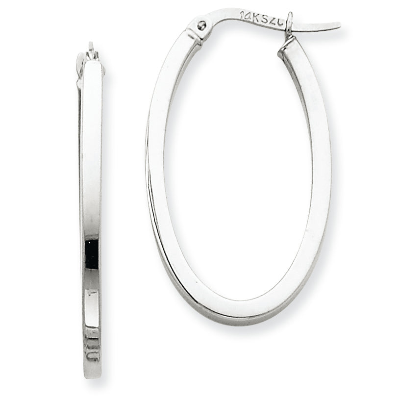 14K White Gold Oval Hoop Earrings