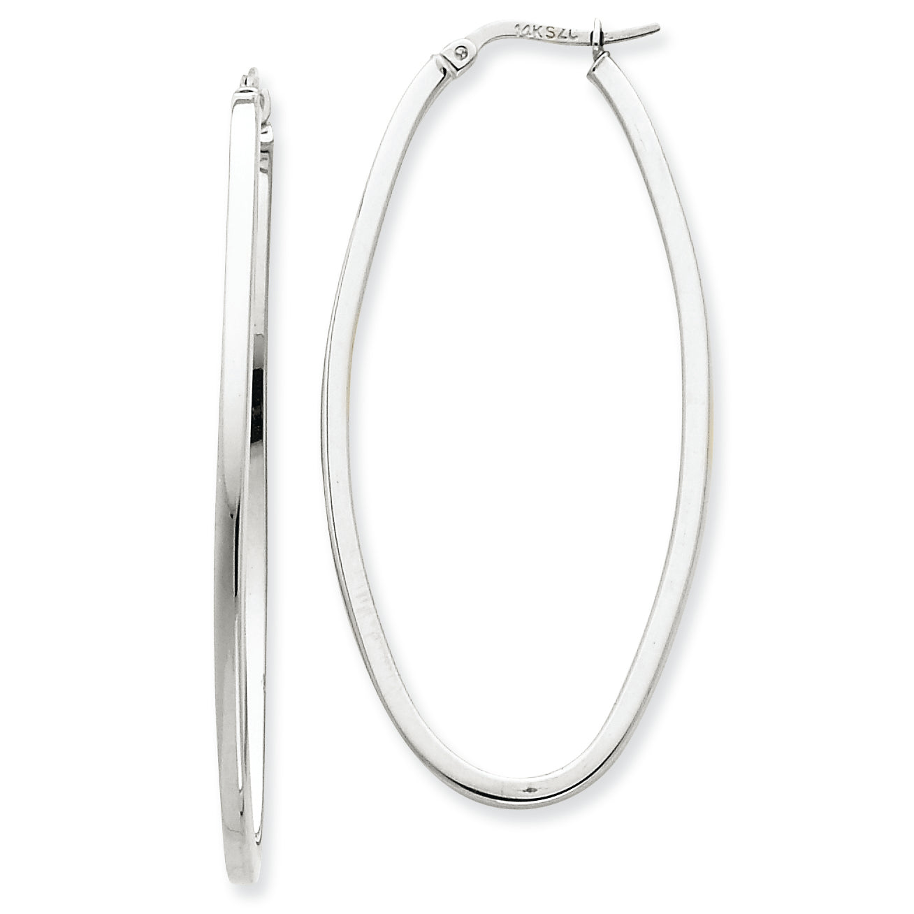 14K White Gold Large Oval Hoop Earrings