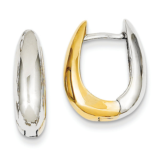 14K Gold Two-tone U Shaped Hinged Hoop Earrings