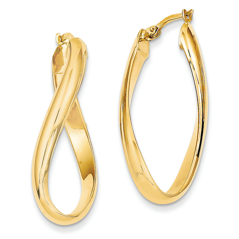 14K Gold Oval Bent Hoops Earrings