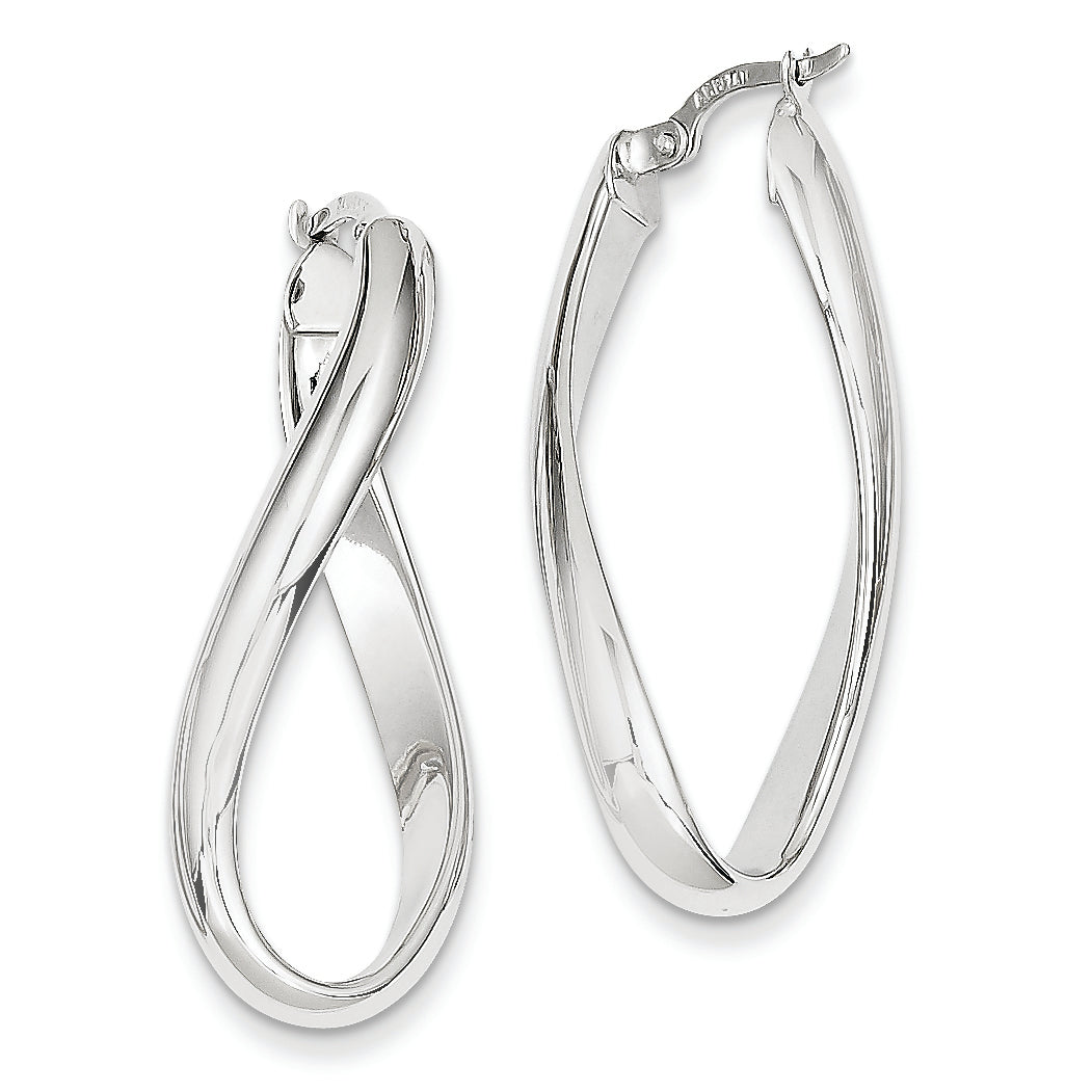 14K White Gold Oval Bent Hoop Earrings