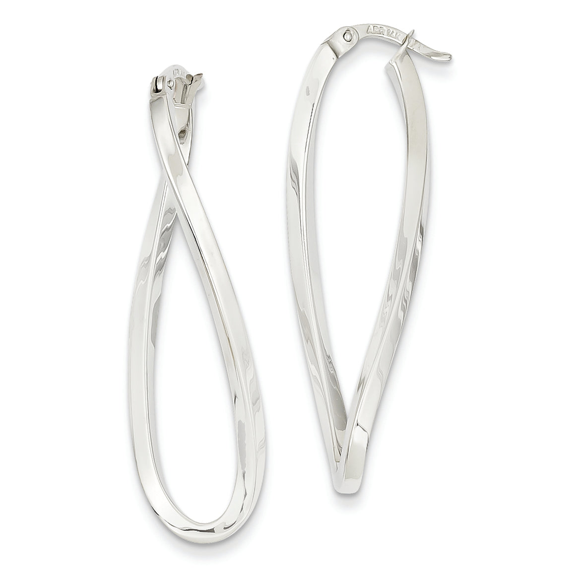 14K White Gold Oval Hoop Earrings