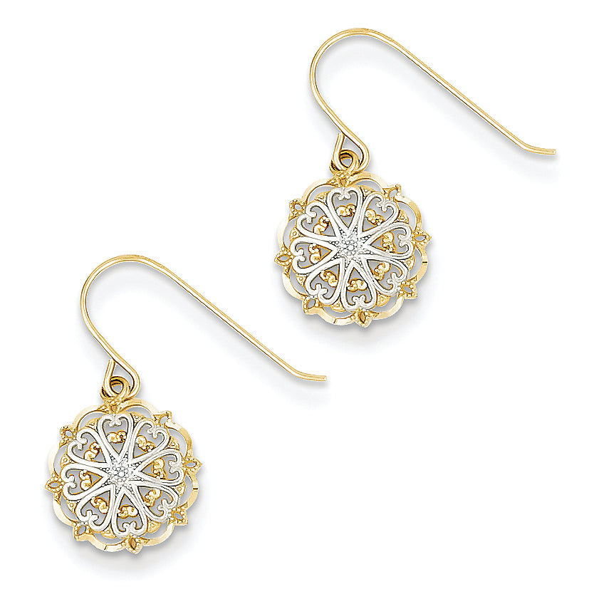 14K Gold & Rhodium Polished and Textured Dangle Earrings