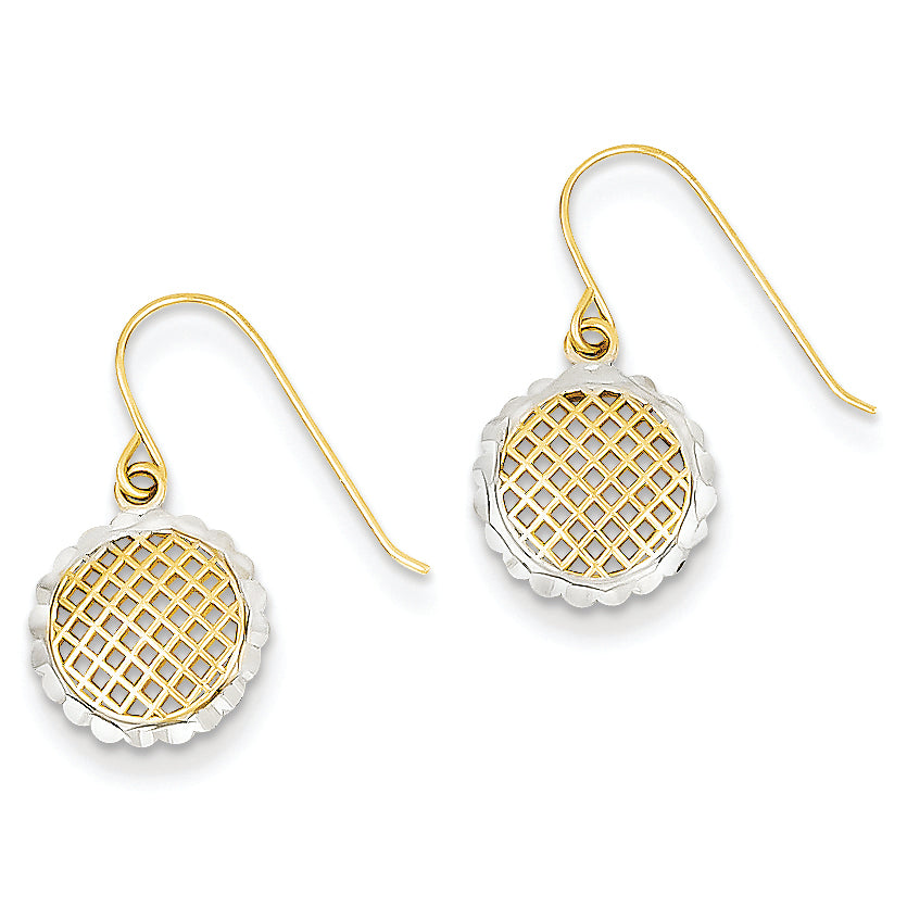 14K Gold & Rhodium Polished and Textured Dangle Earrings