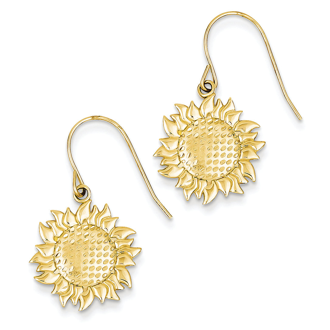14K Gold Sunflower Shepherd Hook Earrings