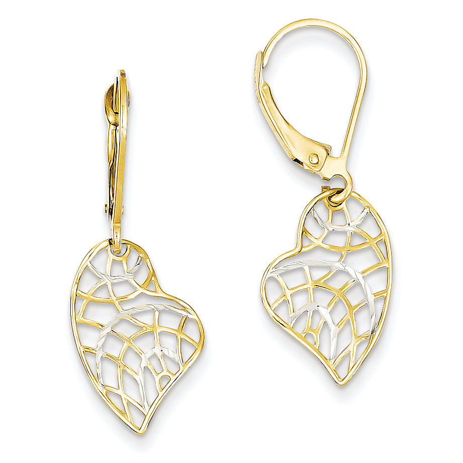14K Gold & Rhodium Diamond Cut Fancy Leverback Dangle Earrings